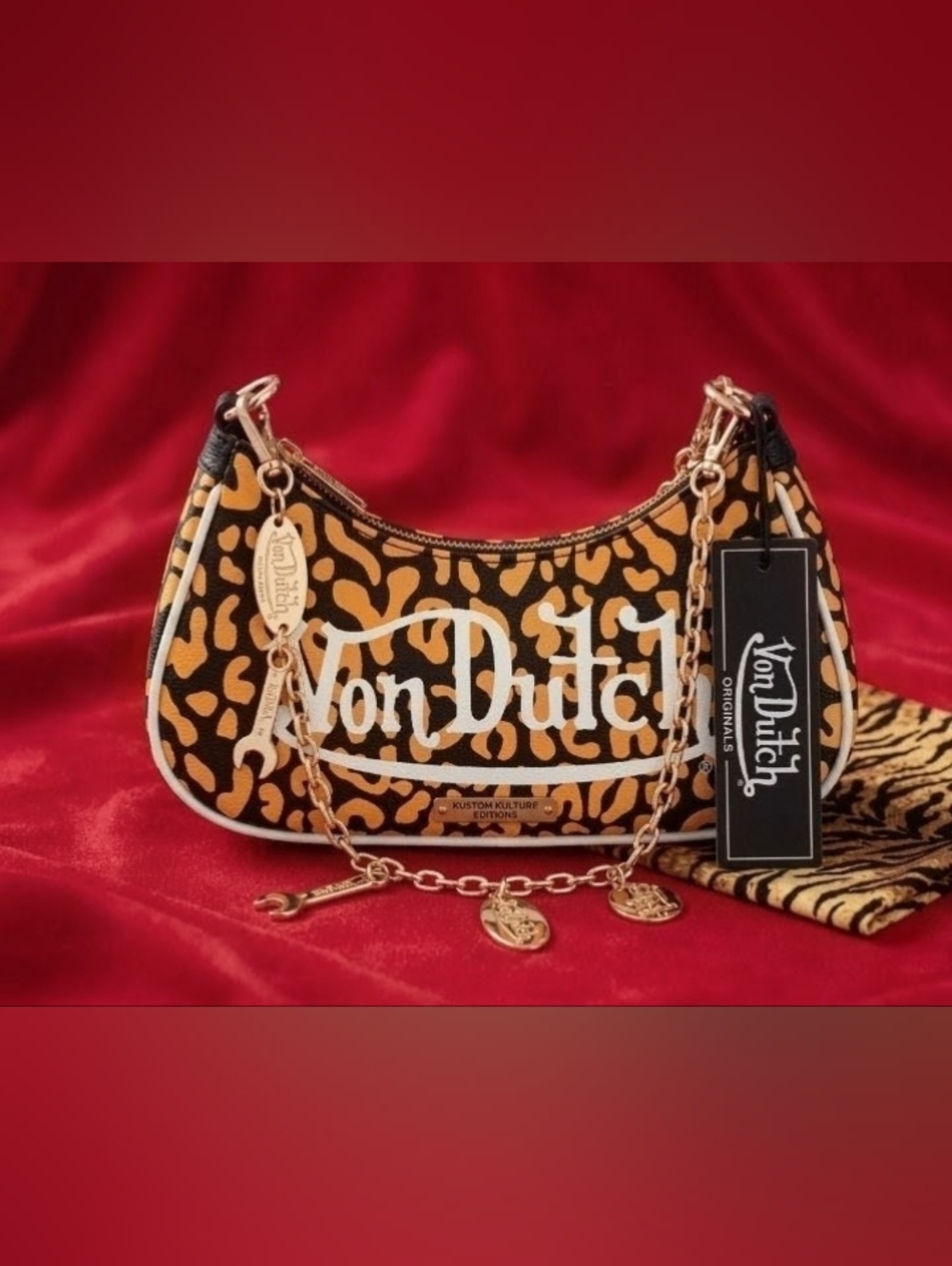 NWT Von Dutch Orange Cheetah Print Shoulder Bag Y2K